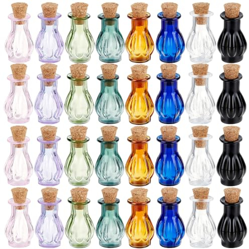 PH PandaHall 32 Pcs Coloured Glass Bottles with Cork Stoppers 2ml Mini Spell Jars Tiny Potion Bottles 8 Colours Mini Bottles Glass Wishing Bottle for Perfume Essential Oil Storage Craft Projects