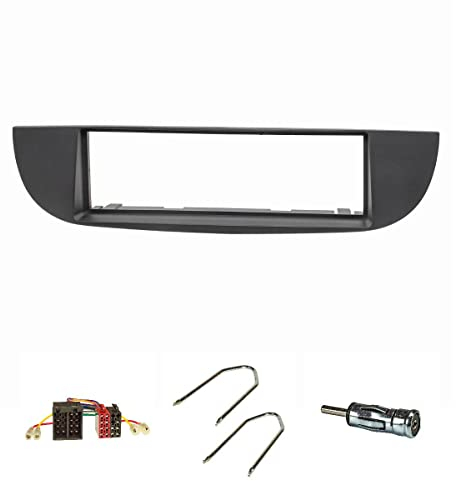 tomzz Audio 2414-038 Set lunetta radio compatibile con Fiat 500 My.2007-2015 nero con adattatore radio ISO Antenna adattatore ISO DIN staffa di rilascio
