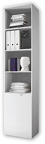 Stella Trading SPICE Aktenregal in Hochglanz Weiß - Standregal mit 4 offenen Fächern - Modernes Büromöbel Komplettset - 50 x 216 x 35 cm (B/H/T)