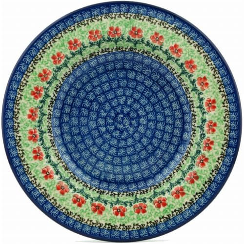 Authentic Polish Pottery Pasta Bowl 9-inch in Maraschino Design Handmade in Bolesławiec Poland by Ceramika Artystyczna + Certificate of Authenticity