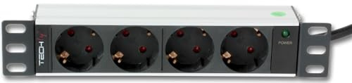 Techly Professional 100464 Mehrfachsteckdose mit 4 Steckplätzen, 25,4 cm (10 Zoll), Schuko-Stecker, abgewinkelt, 1U, Schwarz/Silber