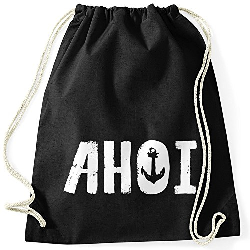 MoonWorks Turnbeutel Ahoi mit Anker bedruckt schwarz unisize