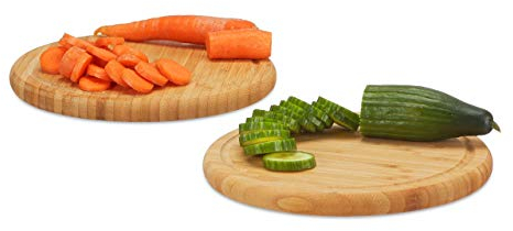 Relaxdays Set, Küchenbrett, pflegeleicht, natürlich, messerschonend, Natur Frühstücksbrettchen 30 cm rund Bambus 2er Pack