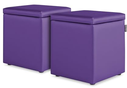 Happers 2er-Set Hocker mit Stauraum aus Kunstleder Lila für das Wohnzimmer oder Schlafzimmer