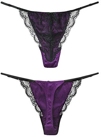 SilRiver Perizoma Sexy Donna in Raso di Seta di Gelso con Pizzo, Intimo Senza Cuciture per Comfort e Stile Elegante (Viola Reale., L/XL)