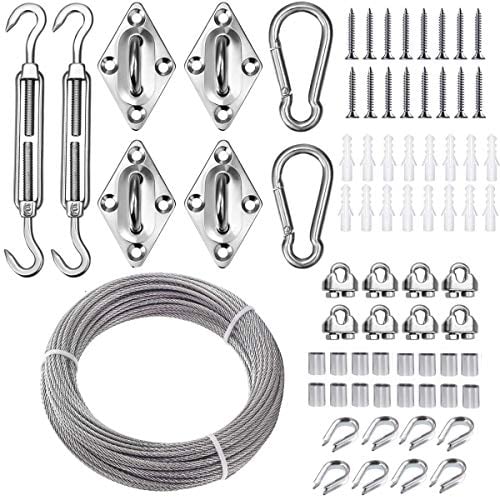 TooTaci Corde en Acier Inoxydable à Suspendre Kit,3mm Câble Acier avec M6 Tendeurs de Fil,15M Cable en Acier Inoxydable T316,Plaques à œillets M6,Serre Cable 3mm,pour Rectangulaire Voile d'ombrage