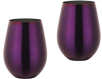 Liangs 17 oz Stainless Steel Stemless Wine Glass, Outdoor Portable Wine Tumbler for The Pool, Camping, Cookouts, Travel - Set of 2 Metal Drinking Cups(Purple)