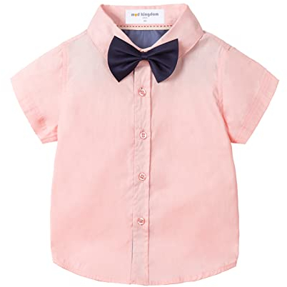 Mud Kingdom Petit Garçon Habillé Chemise et Nœud Papillon Plaine Rose Décontracté Été 6 Ans