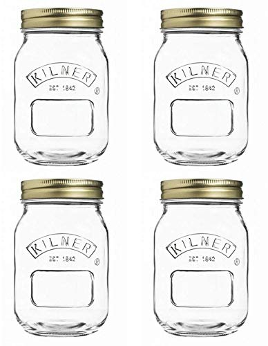 Kilner Twist Top Preserving Jar Storage Solution 0.5 Litre Clear/Gold (Pack of 4)