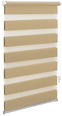 OBdeco Doppelrollo Duo Rollo Klemmfix ohne Bohren B80cm x H150cm(Stoffbreite 76 cm) Sand für Fenster lichtdurchlässig und verdunkelnd