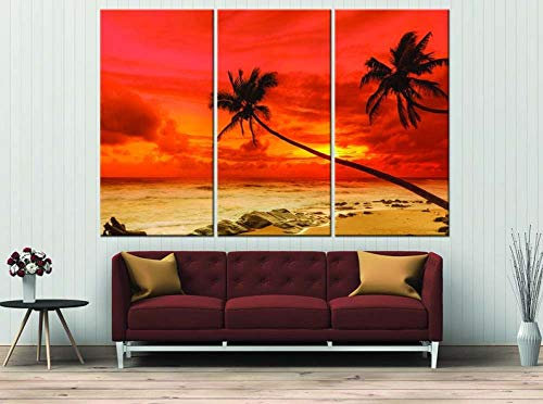 DDSDA Strand Sonnenuntergang 3-teilig auf Leinwand- Gesamtformat: 150x70 cm fertig gerahmte Kunstdruckbilder als Wandbild - Billiger als Ölbild oder Gemälde -