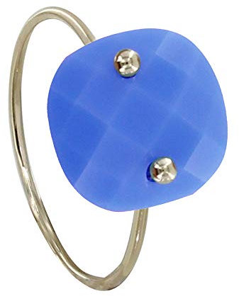 LES POULETTES BIJOUX - Bague Plaqué Or Picot et Verre Facetté Bleu Électrique - taille 52