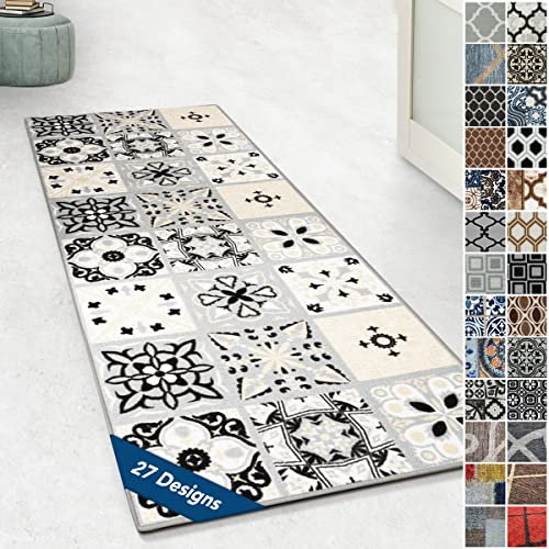 Floordirekt Teppichläufer mit Muster - maßgefertigter Feinschlingen Teppich Läufer für Küche, Flur & Wohnraum - Ornament Vintage Orient Gitter (80 x 300 cm, Dublin)