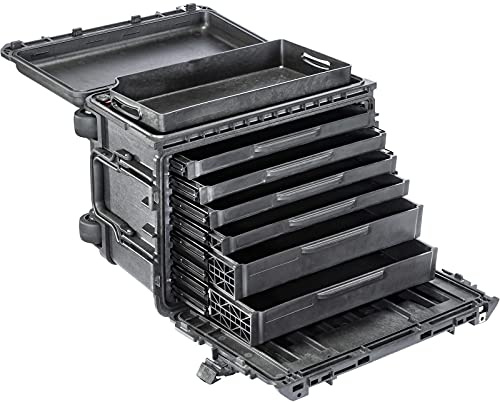 PELI 0450 Protector Mobiler Werkzeugkoffer mit 4 flachen und 2 tiefen herausnehmbaren Fächern, 47L Fassungsvermögen, Farbe: Schwarz