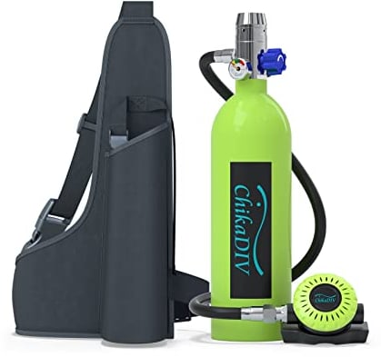 CHIKADIV Mini Tauchflasche Sauerstoffflasche 1L Tauchflasche Mini zum tauchen Mit 15 Bis 20 Minuten Tauchen Sauerstofftank Taucher Set Tragbare Tauchausrüstung A3 Grün