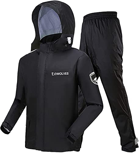 GNCCI Regenkombi Motorrad,Erwachsene Split-Typ Hooded Regenanzug Winddicht Mit Reflexstreifen Regenjacke Outdoor-Klettern Regenkombi Set (Color : Black, Size : 3XL)