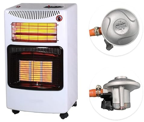 The Fellie Portable Calor Gas Heater, Room Electric Heater 2 in 1 Adjustable 4.2KW Butane Cabinet Heater with Wheels Indoor Outdoor, Hose and Regulator for Home Camping, 42x36x73cm, White