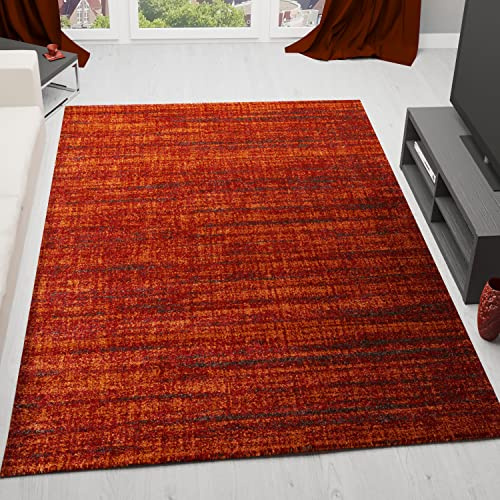 VIMODA Teppich kurzflor Modern dichter melierter Terracotta für Wohnzimmer, Schlafzimmer, kinderzimmer, Maße:80x300 cm