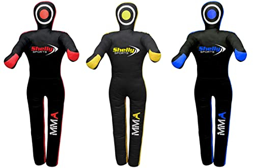 Shelly Sports MMA Grappling Dummy Boxsack Brazilian BJJ JIU Jitsu Stehposition Dummy Wrestling Martial Arts Boxen Karate Training Schnuller - Canvas - ungefüllt - Schwarz, Blau - 70 - Erwachsener