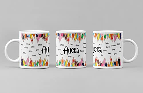 SAQUITOMAGICO Taza Personalizada desayuno Lapices.-Regalo para profesores.-Regalo Fin de Curso