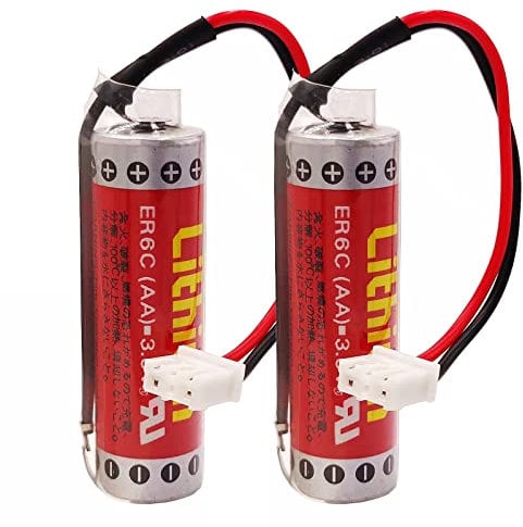 2-Pack 3.6V ER6C AA PLC Battery 1800mAh for MAXELL FX F2-40BL PLC with White Plug Non-Rechargeable Lithium Battery