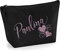 Personalisiert Name Initialen Herz Wirbel Kosmetiktasche Damen Schminktasche für Handtasche Makeup Tasche - Glitter oder Flocke Material Druck - Roségold Glitter - M | Schwarz