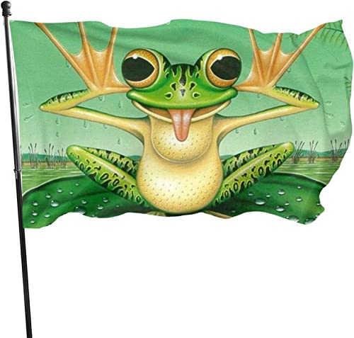 Flagge 150x90cm Outdoor Windward Fahne Lebendiges Farbbanner Gartenflagge Lustiger Frosch Dekorative Flagge Polyester Yard Fahne Lustige Große Flagge für Terrasse Rasen Home Decor