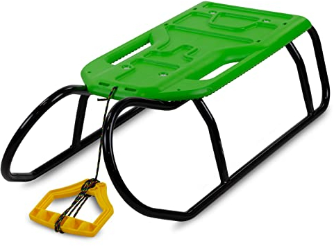 Prime Garden® SCARABEO Schlitten Kinderschlitten Stahlschlitten Kunststoffschlitten Stahl Kunststoff für Kinder mit Zugseil (Grün)