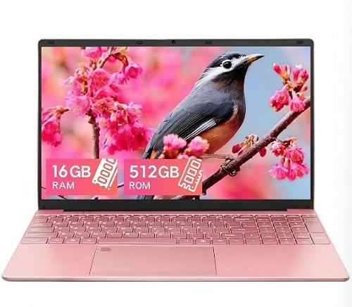 UDKED 15.6 inch Laptops Computer Celeron N95 FHD 16G RAM SSD Large Screen Bluetooth 5.0 Fingerprint laptop Ultrabook Wi-Fi 2.4GHz/5GHz, USB3.0 (512GB, Pink)