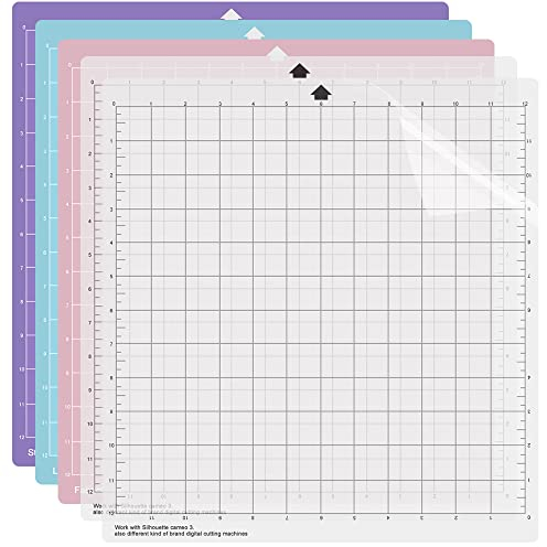 5er Pack Schneidematte für Silhouette Cameo 4/3/2/1, 12x12 Zoll Selbstklebende Schneidematten mit Vielzahl Klebend Cutting Mat Rutschfester Gerasterte Schneidematten für Silhouette Cameo Vinyl Craft