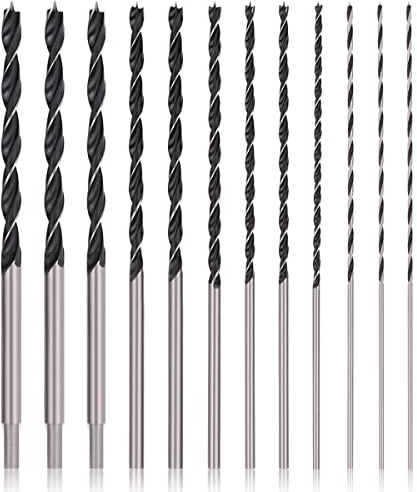 COMOWARE 12 Extra Long Brad Point Drill Bit Set, 12 Pcs High Carbon Steel Long Drill Bit, Long Drill Bits for Wood, Plastic, PVC, Composite & Rubber, 1/8, 3/16, 1/4, 5/16, 3/8, 7/16, 1/2
