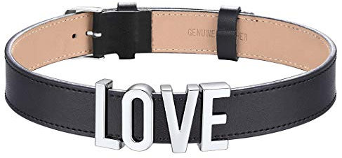 GoldChic Personalisierte Damen Lederhalskette mit Buchstaben Charms DIY Leder Choker Halsband 19mm breit Gothic Punk Frauen Mädchen Lederhalsband Leder Choker Collier