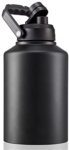 Gteller 64oz 128oz Wide Mouth Insulated Vacuum Water Bottle Jug with Handle, Gallon Stainless Steel Ice Bucket Travel Mug Large Sports Canteen (128oz,Black)