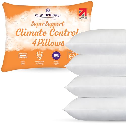 Slumberdown Climate Control Pillows 4 Pack - Super Support Climate-Adaptive Pillow for Side & Hot Sleepers, Core Foam Block | UK-Made, Non-Allergenic, Washable (48 x 74cm)