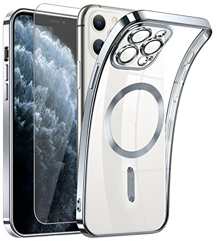 Clear Magnetisch für iPhone 11 Pro Hülle mit MagSafe [Integriert Kameraschutz Glas] [Original iPhone Äußere] Durchsichtig Silikon Case Dünn [Niemals Gelb] Handyhülle Anti Fingerabdruck Schutzhülle