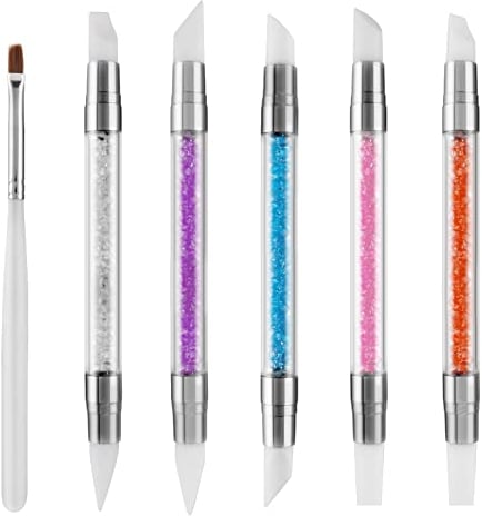 cobee 6 Stück Silikon Nagel Pinsel, Gel Schnitzen Pinsel Silikon Kopf Acryl Griff Salon Werkzeug Set Doppel Köpfe DIY Maniküre Werkzeug Silikon Kopf Acryl Griff Salon Werkzeug Set