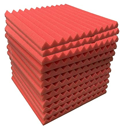 12 Stück Akustikschaumstoff-Platten für KTV Büro, schalldicht, Keil, Schalldämpfung, Rot