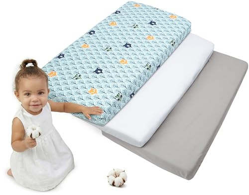 Medi Partners Spannbettlaken 60x120 3-Pack Baby Bettlaken Kinderbett Spannbetttuch 100% Baumwolle - Fitted Kinder Sheet Bettwäsche Babymatratze Schlafsack Babybett (Wald-Weiß-Graue)