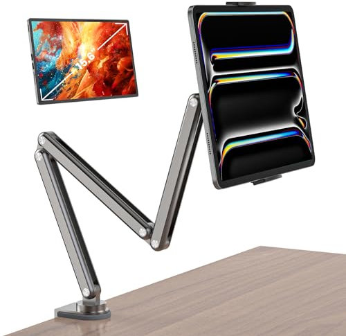 Tablet Stand for Desk, Aluminum Alloy Foldable Tablet Arm Mount Holder Compatible with iPad 10/9th, iPad Pro Air 13/11inch (2024), Mini, Samsung Galaxy Tab & More 7-15.6'' Tab Portable Monitor