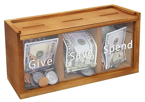 Mczcent Spend Save Give Piggy Bank for Kids, Coin Savings Jar Box, Safe Money Saver, Teach Children About Giving & Saving, Piggy Box for Boys Girls