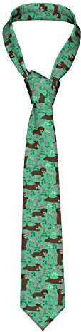 JGHYUTNS Niedliche Cartoon Dackel Hunde Und Blumen Grün Spaß Männer Seide Krawatte Casual Gentleman Krawatte Mode Geschenk Einheitsgröße, Siehe Abbildung, One size