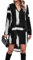 GORGLITTER Women's Graphic Print Long Sleeve Shirt Dress High Low Hem V Neck Short Dress Black and White XL