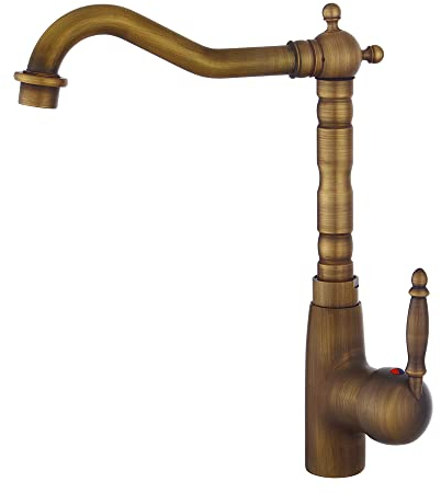 Waschtischarmatur, Antikes Messing Mischbatterie Bad Wasserhahn, 29cm Hoch Retro Waschtischarmatur Hoher Auslauf Wasserhahn, Badarmatur für Waschbecken Badezimmer