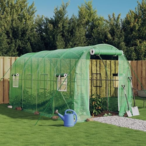 JUNZAI Serre avec Cadre en Acier Vert 8 m² 4x2x2 m,Carport Abri Voiture,Serre Tunnel