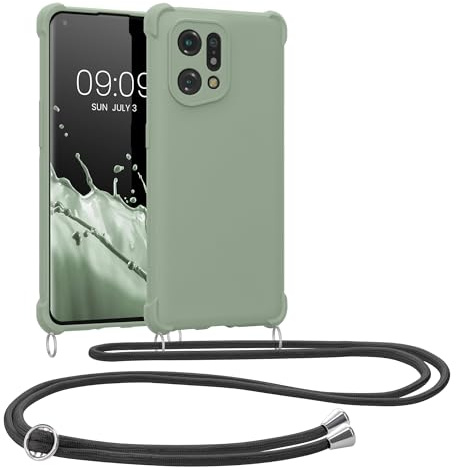 kwmobile Necklace Case kompatibel mit Oppo Find X5 (5G) Hülle - Cover mit Kordel zum Umhängen - Silikon Schutzhülle Graugrün
