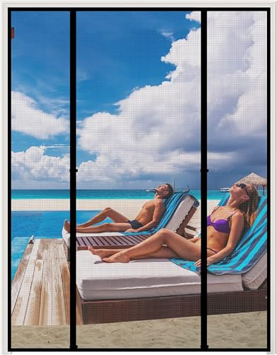 WochiTV Mosquitera magnética para puerta, 140 x 212 cm, doble puerta, con cierre magnético, sin agujeros, cortina magnética para puerta de balcón, sótano y terraza, montaje fácil con adhesivo