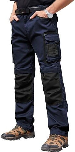 Vthereal Arbeitshose Herren Arbeitshosen Männer mit vielen Taschen und extra verstärktem Bundhose mit Kniepolster-Taschen Cargohose, Marine, S