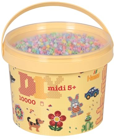Hama DIY Midi Beads Bucket | Approx. 10.000 Fuse Beads | Mosaic Decoration Arts & Craft for Creative Children Ages 5+ | Colour Mix 50