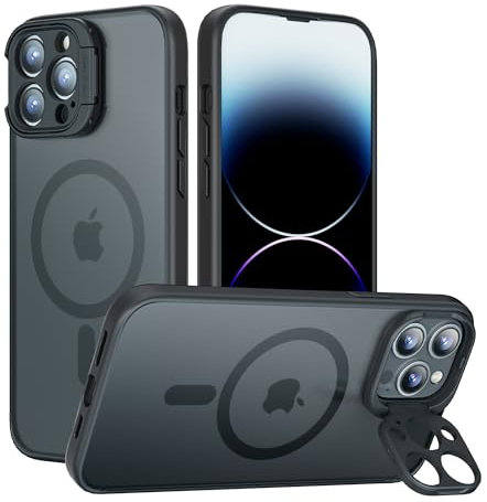 GOODVISH for iPhone 13 Pro Case with Magsafe, [Magic Camera Stand], Ultra-Strong Magnetic Alignment, Military Shockproof Full Camera Protection, Durable Back Cover Slim Fit Matte Phone Case, Black