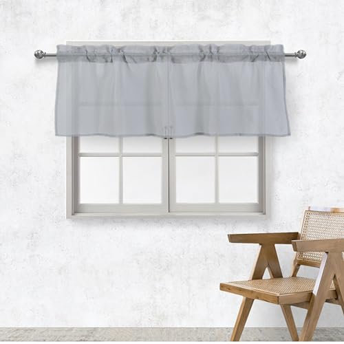 EDLE Baumwoll-Gaze-Vorhänge, durch Stangenvorhänge, Küchenvorhänge, Vorhänge for Schlafzimmer, Wohnzimmer, Küche, Badezimmer (Color : Gray)